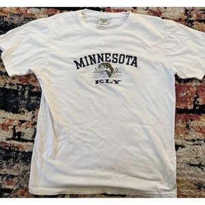 U.S. Vintage Minnesota Ely Bass Fishing Embroidered T-Shirt White Large